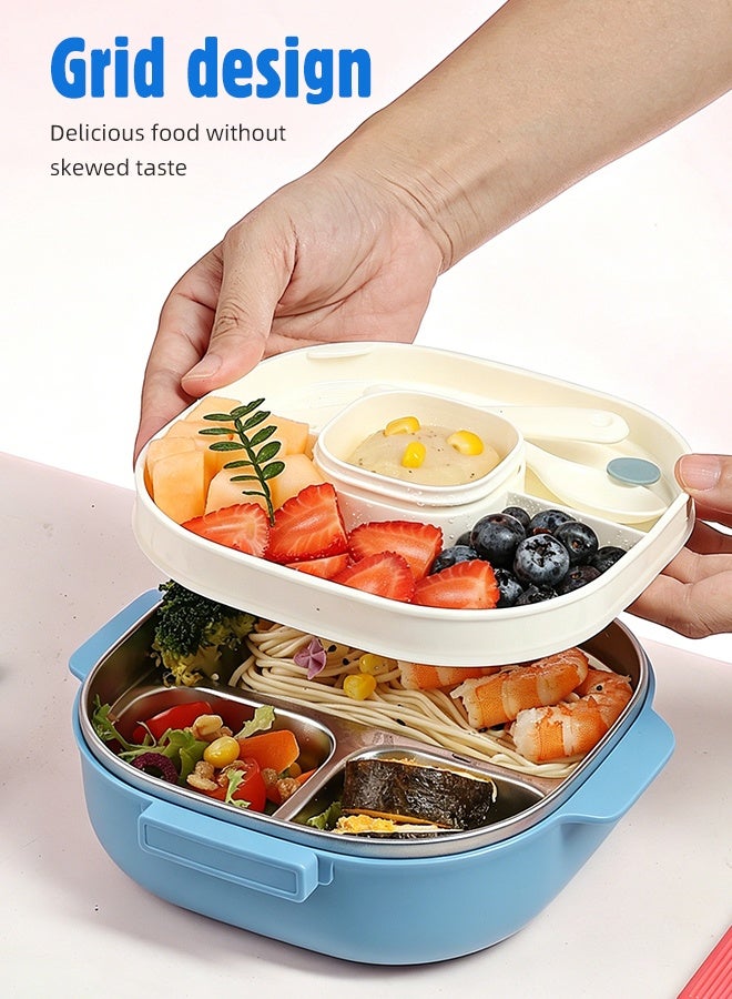 Soft Touch 300ml Stainless Steel Baby Lunch Box, Kids Tiffin Box, Toddler Bento Box with Cutlery, Leakproof Baby Food Container, School Lunch Box with Lock Clips (Blue) - Image 5