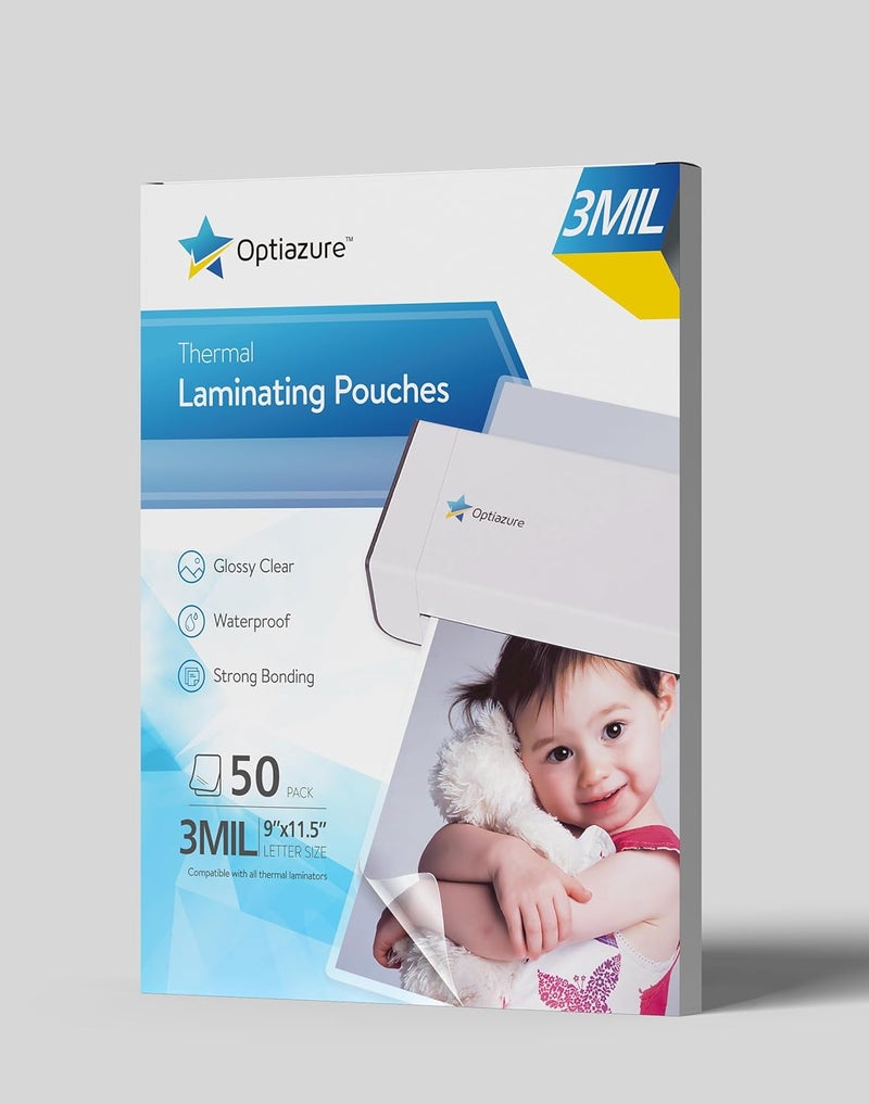 Optiazure Thermal Laminating Pouches 9"x11.5" Inches, 3mil 50Pack, Laminating Sheets, Clear, Letter Size,Office and School Supplies - Image 1