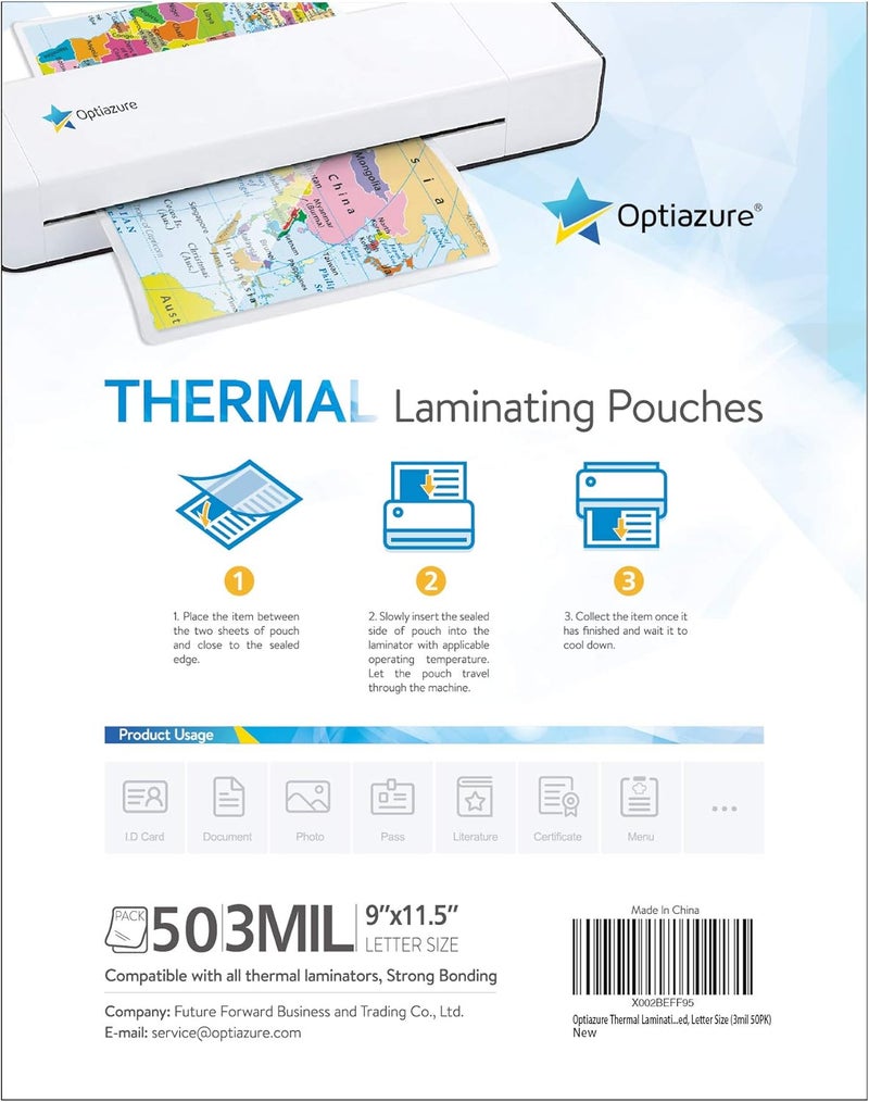Optiazure Thermal Laminating Pouches 9"x11.5" Inches, 3mil 50Pack, Laminating Sheets, Clear, Letter Size,Office and School Supplies - Image 3