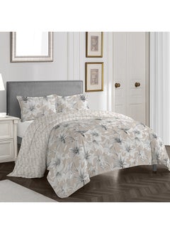 Cottage Cottage beige lilly print comforter set   queen size with 3 pieces  - Image 1