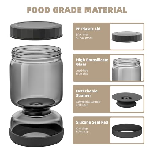 Luvan Pickle Jar with Strainer Flip, 34oz Pickle Container with Strainer, Upside Down Pickle Flip Jar,Glass Pickle Holder with Leakproof Airtight Lid, Hourglass Pickle Storage for Olive,Jalapeno-Grey - Image 5