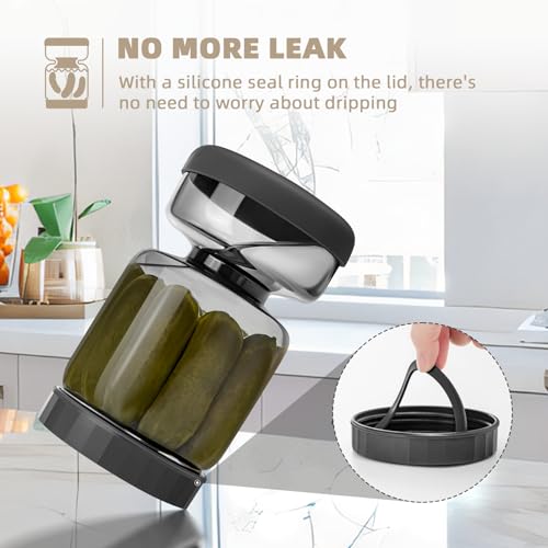 Luvan Pickle Jar with Strainer Flip, 34oz Pickle Container with Strainer, Upside Down Pickle Flip Jar,Glass Pickle Holder with Leakproof Airtight Lid, Hourglass Pickle Storage for Olive,Jalapeno-Grey - Image 3