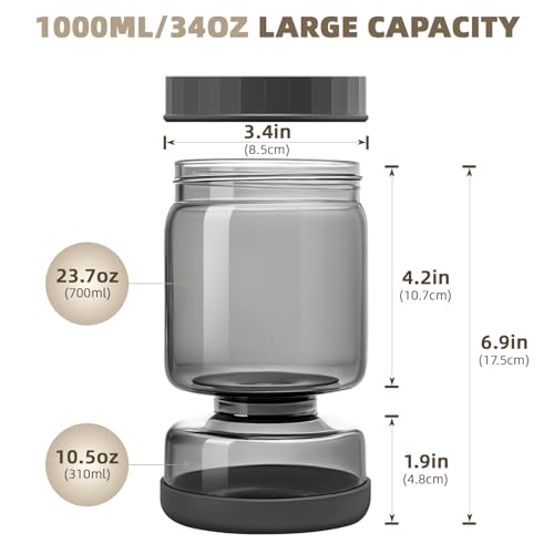 Luvan Pickle Jar with Strainer Flip, 34oz Pickle Container with Strainer, Upside Down Pickle Flip Jar,Glass Pickle Holder with Leakproof Airtight Lid, Hourglass Pickle Storage for Olive,Jalapeno-Grey - Image 2