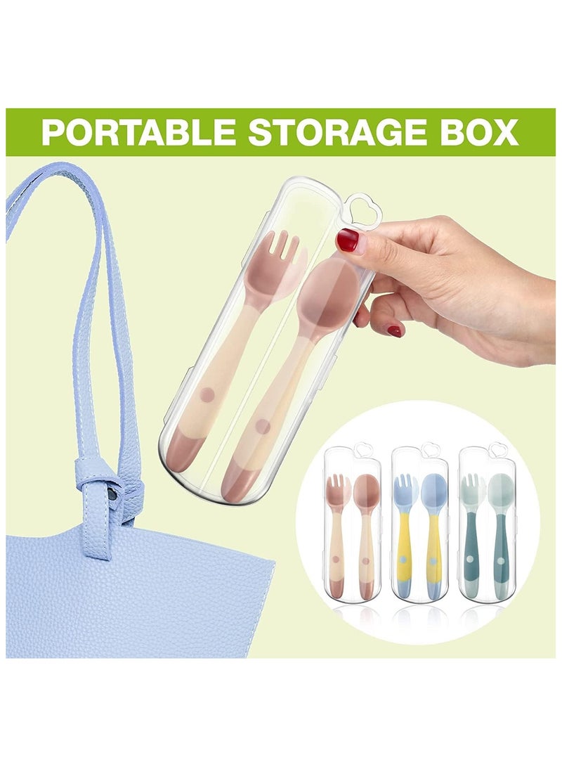 NANAO 3 PCS Toddler Utensils Baby Spoons and Forks Set with Case Bendable Self Feeding Training Flatware Silicone Spoon Fork for Kids Babies Children Handle Toddler Set, Green, Pink, Yellow - Image 5