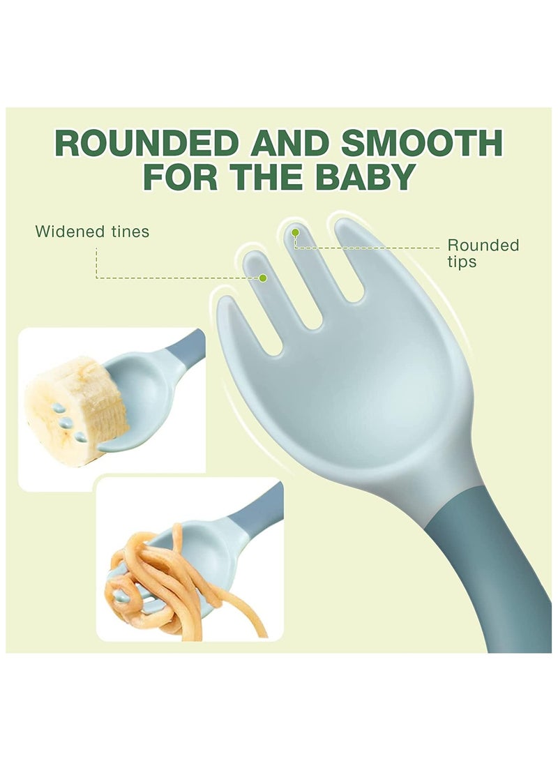 NANAO 3 PCS Toddler Utensils Baby Spoons and Forks Set with Case Bendable Self Feeding Training Flatware Silicone Spoon Fork for Kids Babies Children Handle Toddler Set, Green, Pink, Yellow - Image 4