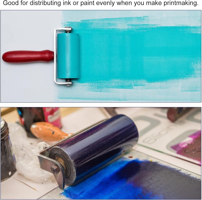 ARROLLIANT Printmaking Art Roller Rubber Ink Print Roller Black Soft Ink Oil Painting Brayer with Handle for Block Printing Making Stamping Gluing Application DIY Art and Craft Tool Size (6 INCH) - Image 4