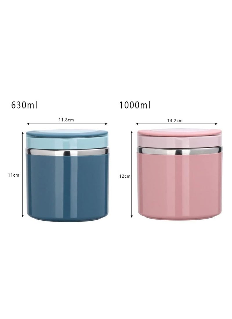 Insulated Food Jar, 1000ml Soup Container Lunch Box, Stainless Steel Bento Box with Handle, Breakfast Cup Soup Storage Container Sealed for Work Travel (Blue)