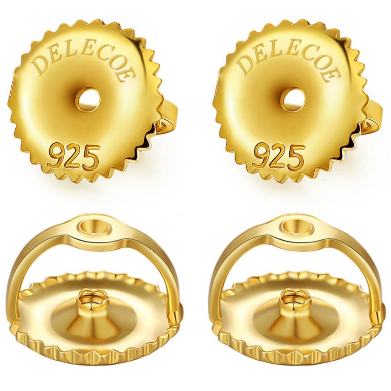 DELECOE 2 Pairs 14K Gold Screw On Earring Backs for Diamond Studs 925 Stering Silver Hypoallergenic Screw Backs Replacement Fit Post Sizes .032'/0.8mm Gold Color - Image 1