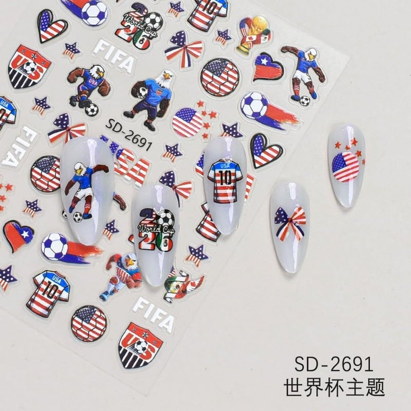 Maigitur World Cup Nail Stickers Colorful Soccer Football Sports Nail Decals 5D Embossed Waterproof Nail Designs Competition Nails Supplies Self-Adhesive Nails Stickers Decals for Women DIY Manicure 12Sheets - Image 2