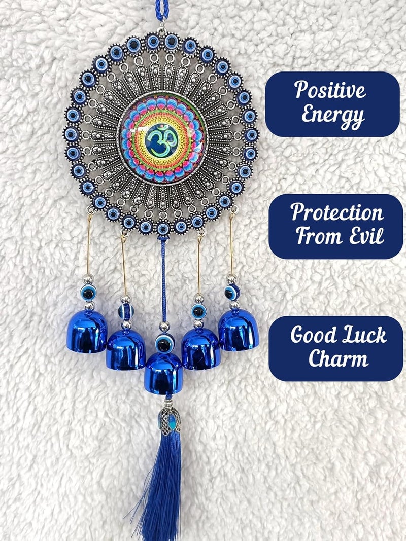 MOOZ أجراس الرياح من سبيكة النحاس للمنزل طاقة إيجابية، عين الشر المعلقة للمنزل، عناصر ديكور عين الشر للمنزل، عناصر زخرفية معلقة للمنزل (عين الشر أوم)، زرقاء - Image 4