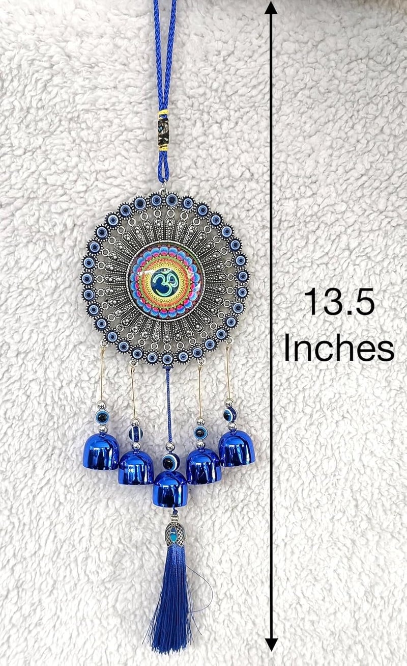 MOOZ أجراس الرياح من سبيكة النحاس للمنزل طاقة إيجابية، عين الشر المعلقة للمنزل، عناصر ديكور عين الشر للمنزل، عناصر زخرفية معلقة للمنزل (عين الشر أوم)، زرقاء - Image 5