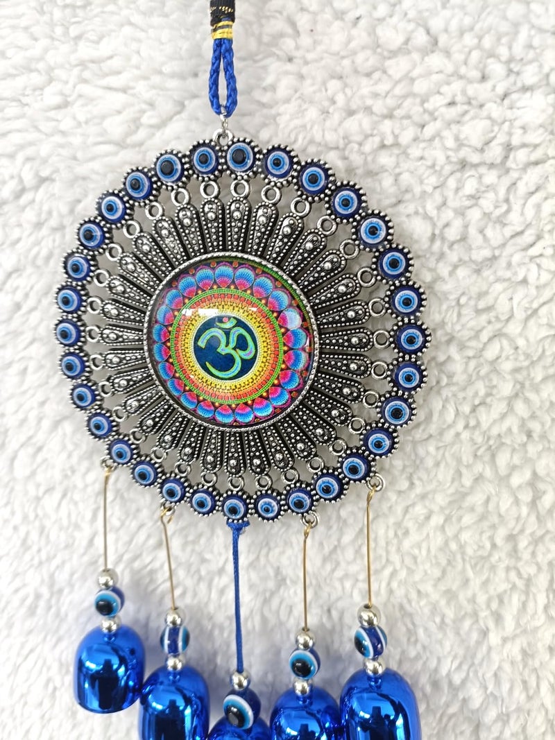 MOOZ أجراس الرياح من سبيكة النحاس للمنزل طاقة إيجابية، عين الشر المعلقة للمنزل، عناصر ديكور عين الشر للمنزل، عناصر زخرفية معلقة للمنزل (عين الشر أوم)، زرقاء - Image 2