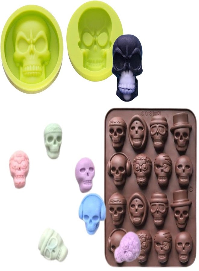 LEGACYCART 16 Cavity Gummy Skull Candy Silicone Mould 1 Cavity Silicone Skull Mold for Halloween Chocolate, Candy,Jelly, Wax Melt, Dog Treats, Ice Cube (Pack of 2) - Image 1
