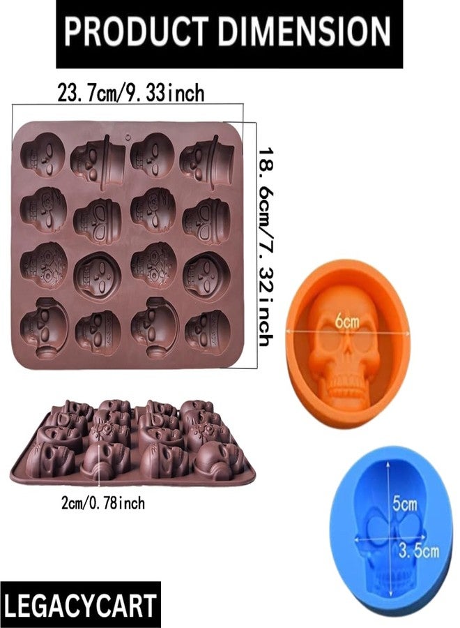 LEGACYCART 16 Cavity Gummy Skull Candy Silicone Mould 1 Cavity Silicone Skull Mold for Halloween Chocolate, Candy,Jelly, Wax Melt, Dog Treats, Ice Cube (Pack of 2) - Image 2