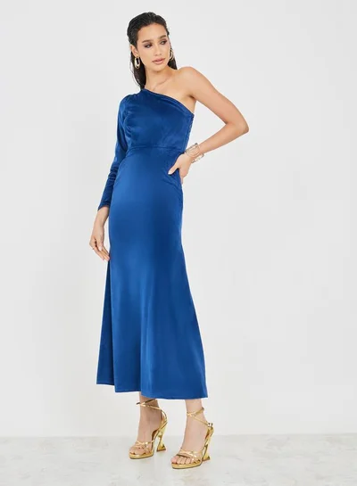 Styli Velvet One-Shoulder Dress