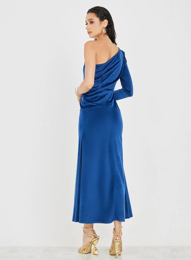 Styli Velvet One-Shoulder Dress