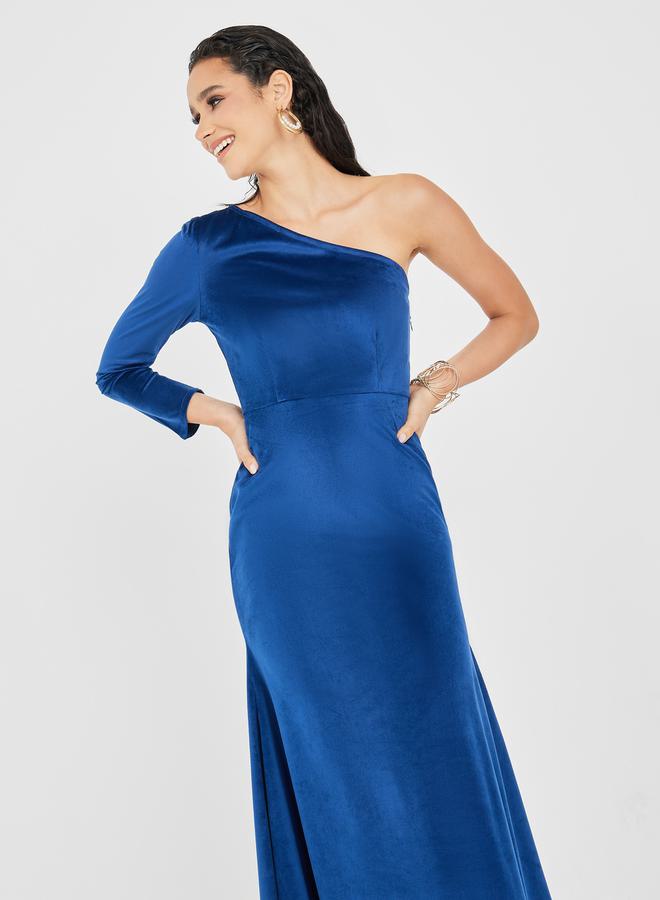 Styli Velvet One-Shoulder Dress  - Image 2