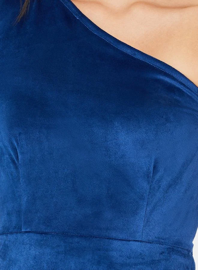 Styli Velvet One-Shoulder Dress