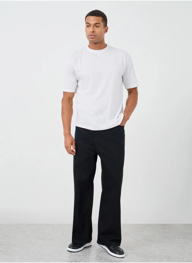 ستايلي Styli Solid Mid Rise Wide Leg Jeans