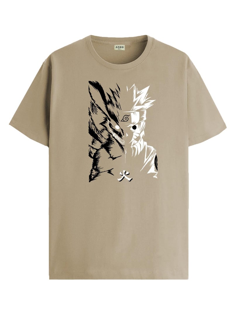ADRO Mens Anime Naruto T Shirt - Premium Cotton Anime Tshirt - Perfect for Naruto Fans Print and Comfortable Fit Beige T-Shirt|RN24-NRR-BE-M - Image 1