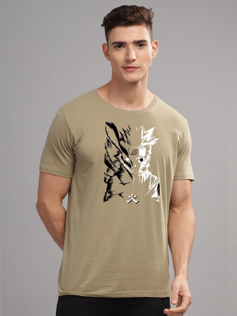 ADRO Mens Anime Naruto T Shirt - Premium Cotton Anime Tshirt - Perfect for Naruto Fans Print and Comfortable Fit Beige T-Shirt|RN24-NRR-BE-M - Image 3