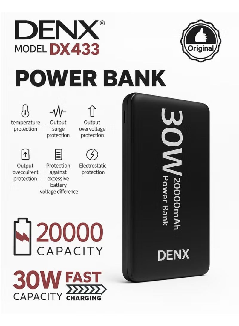 Denx DENX DX433 30W Fast Charging Power Bank 20000mAh | High Capacity Portable Charger | Dual USB Output | External Battery for Mobile, iPhone, Samsung, Tablets  - Image 3