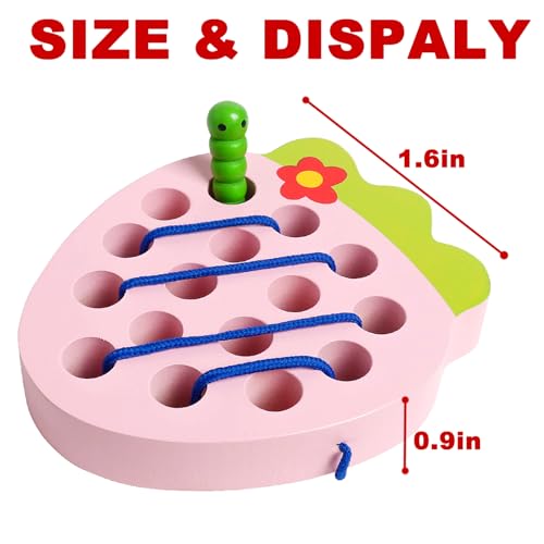 NAODONGLI Wooden Lacing Toys for Toddlers Baby Toys Strawberry Threading Learning Fine Motor SkillsMontessori Sensory Educational Wooden Block Puzzle Travel Gift for 3 Years Old Baby Boys Girls - Image 5