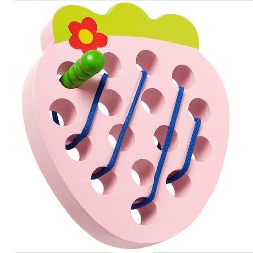 NAODONGLI Wooden Lacing Toys for Toddlers Baby Toys Strawberry Threading Learning Fine Motor SkillsMontessori Sensory Educational Wooden Block Puzzle Travel Gift for 3 Years Old Baby Boys Girls - Image 1