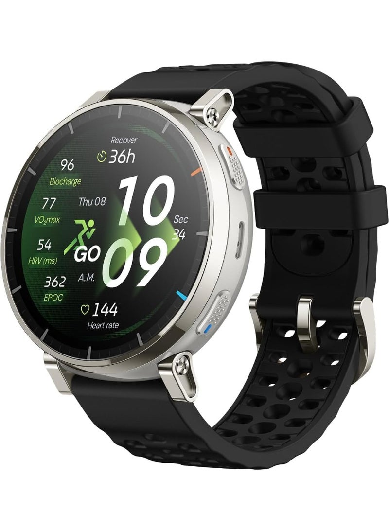 أمازفيت ساعة ذكية أمازفيت أكتيف 3 بريميوم مع GPS للركض، شاشة AMOLED ياقوتية بحجم 1.32 بوصة، بطارية تدوم 12 يومًا، سعة 4 جيجابايت، خرائط غير متصلة، أكثر من 170 وضع تمرين، مقاومة للماء حتى 5 ATM، جهاز تتبع معدل ضربات القلب واللياقة البدنية لهواتف أندرويد وآيفون باللون الفضي القمة - Image 1
