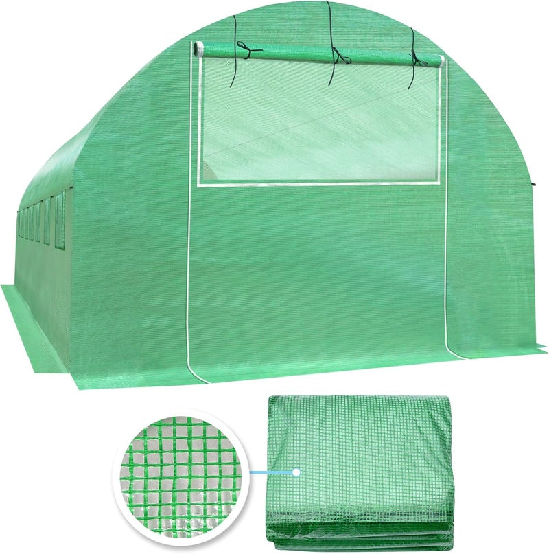 YardGrow Greenhouse Replacement Cover Larger Walk in Outdoor Plant Gardening Greenhouse, 2-Doors with 2 Mesh Windows, Frame Does NOT Included (26'x10'x7') - Image 1