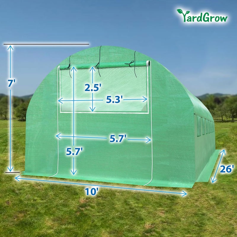 YardGrow Greenhouse Replacement Cover Larger Walk in Outdoor Plant Gardening Greenhouse, 2-Doors with 2 Mesh Windows, Frame Does NOT Included (26'x10'x7') - Image 4