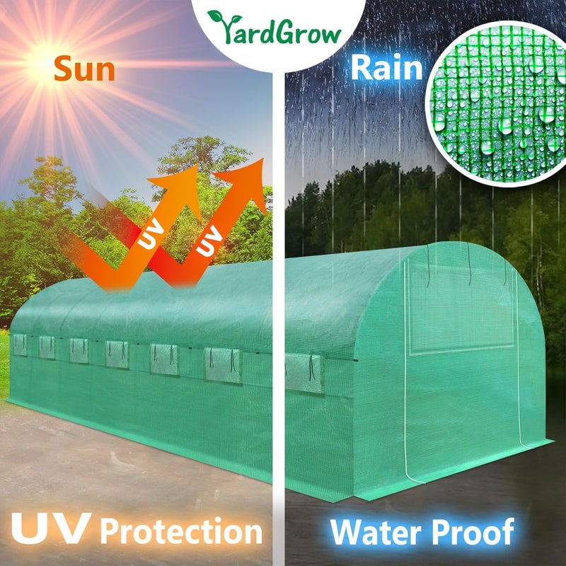 YardGrow Greenhouse Replacement Cover Larger Walk in Outdoor Plant Gardening Greenhouse, 2-Doors with 2 Mesh Windows, Frame Does NOT Included (26'x10'x7') - Image 5