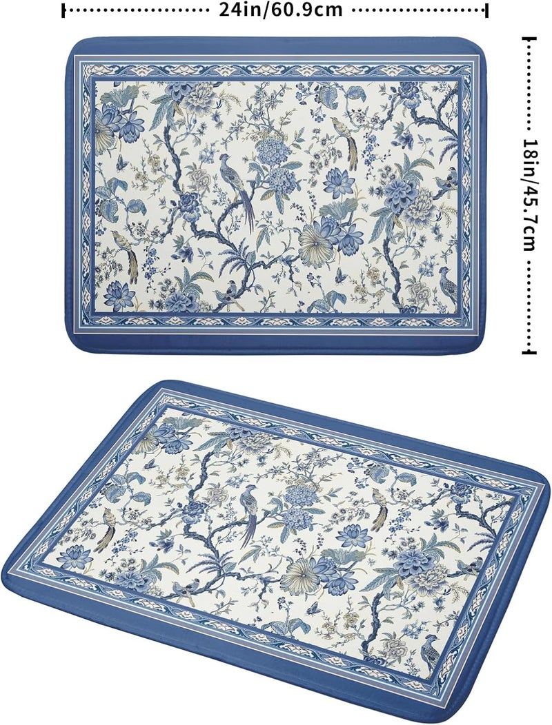 Giwawa Chinoiserie Dish Drying Mat 18x24in Blue White Oriental Floral Birds Kitchen Drainer Mats Porcelain Flowers Absorbent Microfiber Dish Drying Pad Large for Countertop Home Decor - Image 2
