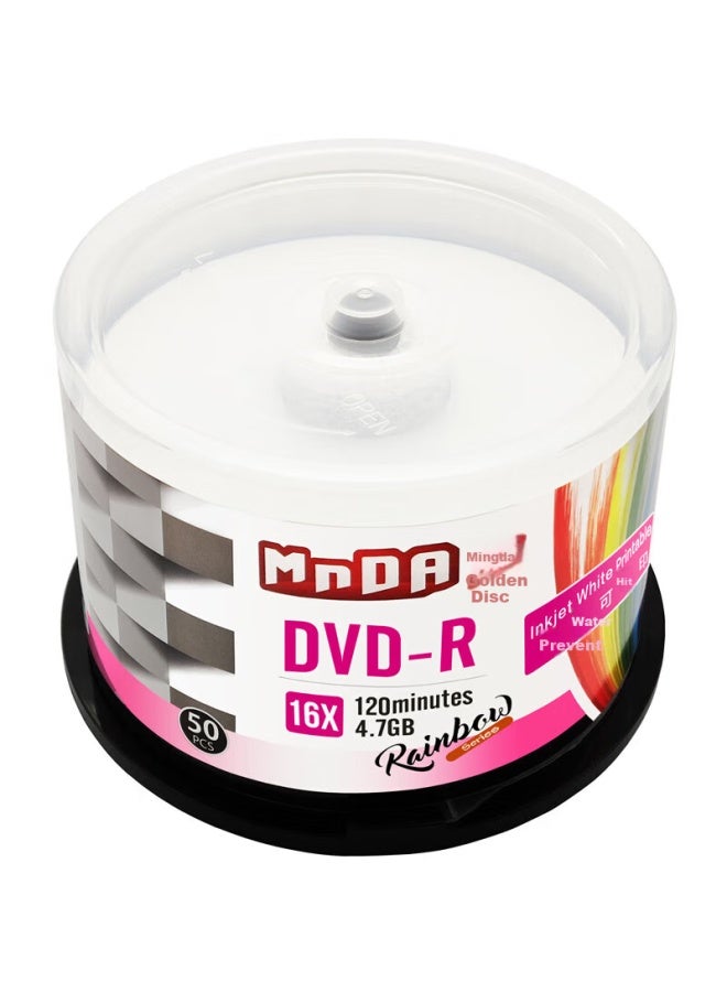 Mnda قرص DVD-R فارغ من مندا (Mnda) / قرص قابل للتسجيل 16X سعة 4.7 جيجابايت مقاوم للماء قابل للطباعة 50 قطعة في علبة دوارة - Image 2
