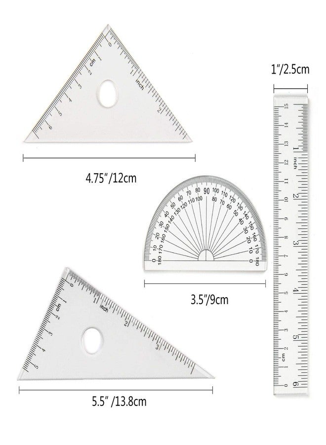Coopay 4 Pieces Math Geometry Tool Set Includes Plastic Clear Ruler, Protractor, Triangle for School Office Home Supplies (6 inch) - Image 4