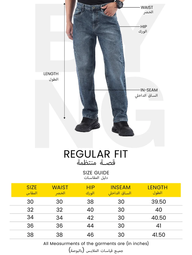Beyoung cotton lycra Dark Blue Regular Fit Jeans for men