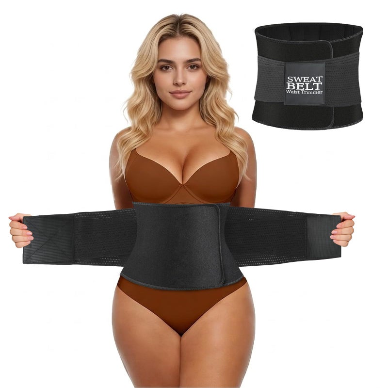 MORECOO Waist Trainer for Women - 9.75" Double Wrap Waist Trimmer & Sweat Band for Weight Loss, Tummy Control, Workout & Postpartum Recovery Neoprene Body Shaper Black - Image 1