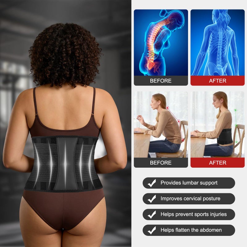 MORECOO Waist Trainer for Women - 9.75" Double Wrap Waist Trimmer & Sweat Band for Weight Loss, Tummy Control, Workout & Postpartum Recovery Neoprene Body Shaper Black - Image 4