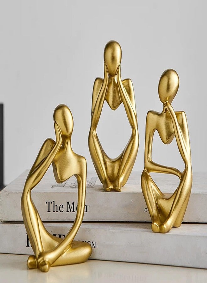 XINXUAN 3Pcs Thinker Statue Sculptures Office Decor Small Shelf,Bookshelf Decor TV Stand Decor Resin Collectible Figurines Home Decorations for Living Room (Gold) - Image 5