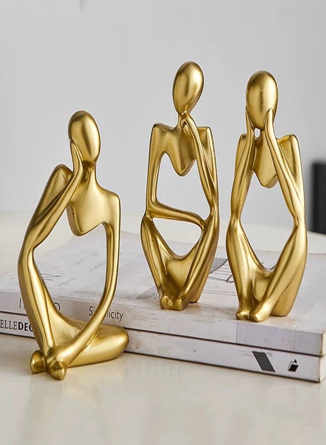 XINXUAN 3Pcs Thinker Statue Sculptures Office Decor Small Shelf,Bookshelf Decor TV Stand Decor Resin Collectible Figurines Home Decorations for Living Room (Gold) - Image 1