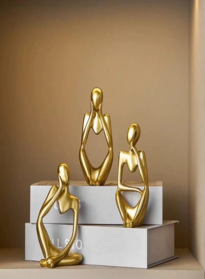 XINXUAN 3Pcs Thinker Statue Sculptures Office Decor Small Shelf,Bookshelf Decor TV Stand Decor Resin Collectible Figurines Home Decorations for Living Room (Gold) - Image 2