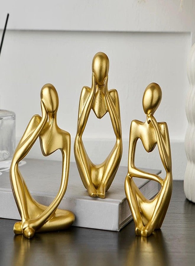 XINXUAN 3Pcs Thinker Statue Sculptures Office Decor Small Shelf,Bookshelf Decor TV Stand Decor Resin Collectible Figurines Home Decorations for Living Room (Gold) - Image 4