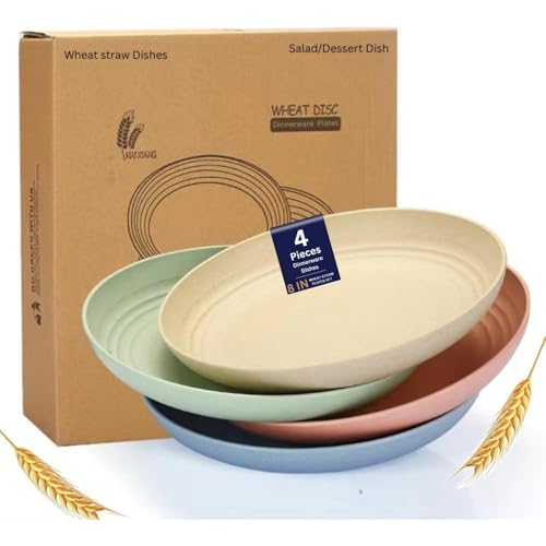Trifecta Wheat Straw Plates, Unbreakable Dinner Deep Dish, 20 CM Serving Tray, Reusable Fruit/Dessert Plate, Lightweight Salad Plates for Restaturant/Kitchen Dishes Tray (4 PCs, 20 CM) - Image 1