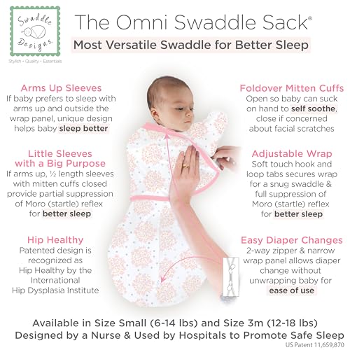 SwaddleDesigns 6-Way Omni Swaddle Sack for Newborn with Wrap & Arms Up Sleeves & Mitten Cuffs, Easy Swaddle Transition, Better Sleep for Baby Boys & Baby Girls, Heavenly Floral, Small, 0-3 Months - Image 2
