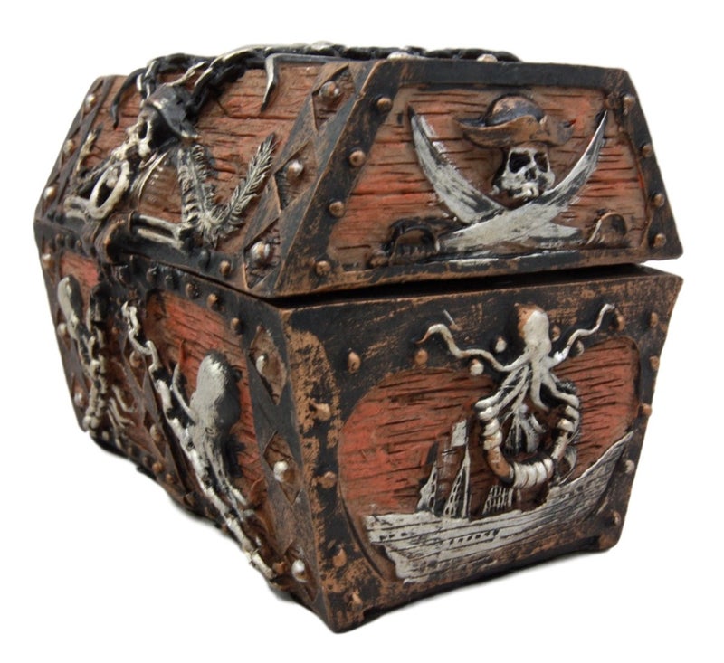 Ebros Gift Caribbean Kraken Octopus Pirate Haunted Chained Skull Decorative Treasure Chest Box Jewelry Box Figurine 5""Long Nautical Coastal Ocean Decor - Image 4