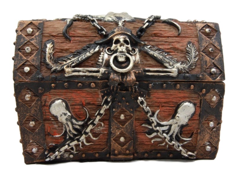 Ebros Gift Caribbean Kraken Octopus Pirate Haunted Chained Skull Decorative Treasure Chest Box Jewelry Box Figurine 5""Long Nautical Coastal Ocean Decor - Image 5
