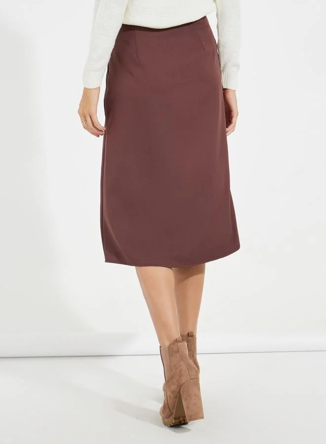 Styli Solid Straight Fit Midi Skirt with Concealed Zip