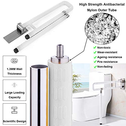 Reliancer Foldable Toilet Grab Bar 304 Stainless Steel Shower Handrails Anti Slip Bathroom Seat Support Bar Flip-Up Bathtub Grab Arm Bar Hand Grip - Image 3