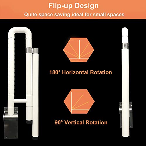 Reliancer Foldable Toilet Grab Bar 304 Stainless Steel Shower Handrails Anti Slip Bathroom Seat Support Bar Flip-Up Bathtub Grab Arm Bar Hand Grip - Image 4