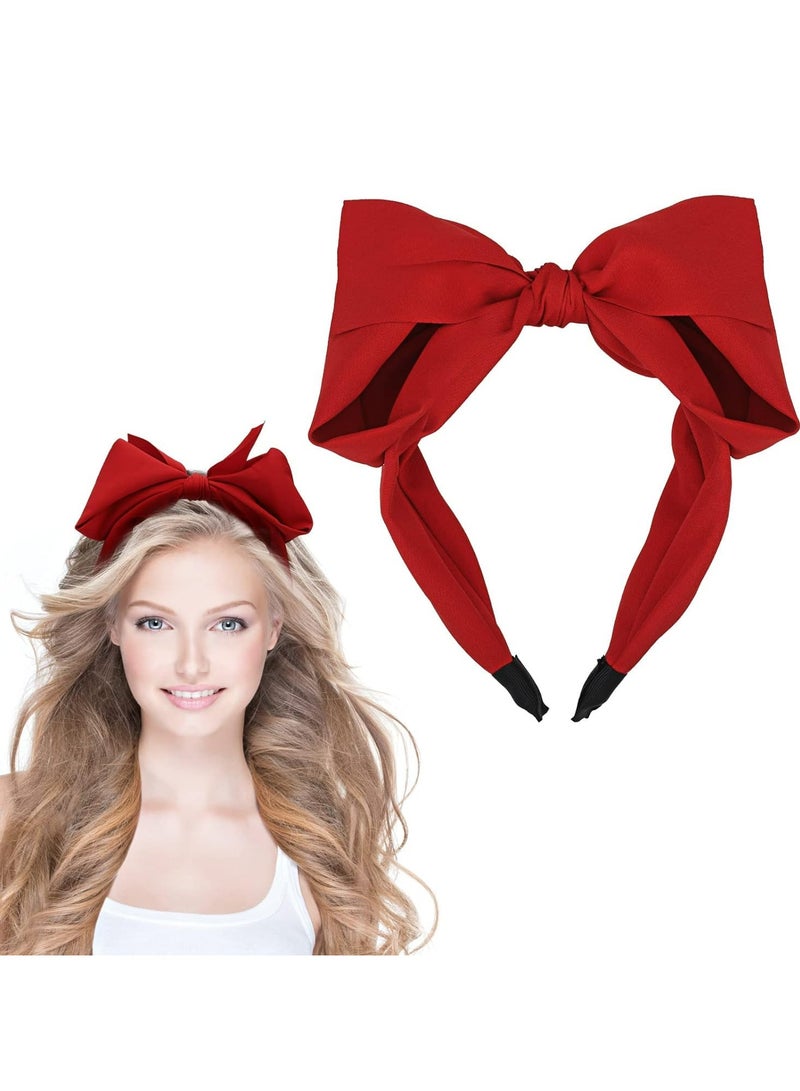 Oasisgalore Red Bow Headband - Handmade Wide Turban Hair Band - Non-Slip Fashion Hair Hoop for Women & Girls - Image 1